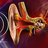 Illustration of ear anatomy receiving sound waves.